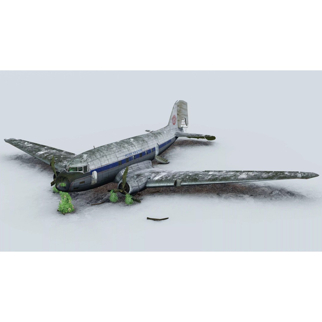 Wrecked Airplane 3D Model – Low Poly PBR Asset for Games, FBX - View 2