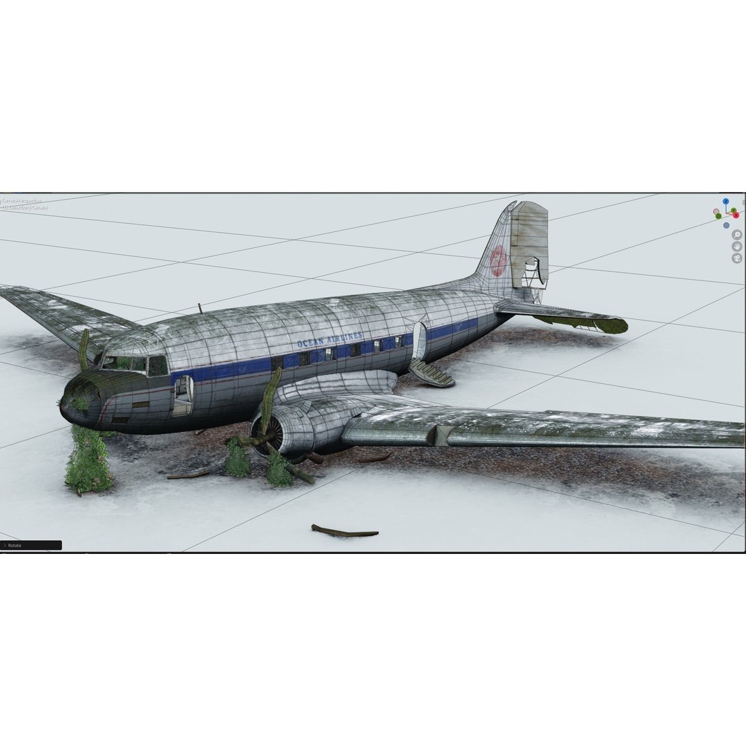 Wrecked Airplane 3D Model – Low Poly PBR Asset for Games, FBX - View 24