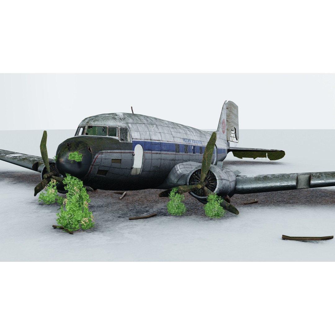 Wrecked Airplane 3D Model – Low Poly PBR Asset for Games, FBX - View 3