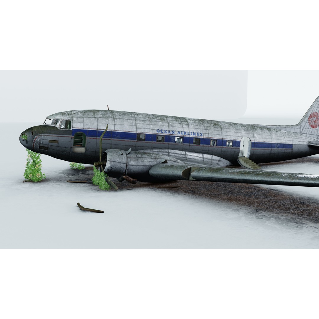 Wrecked Airplane 3D Model – Low Poly PBR Asset for Games, FBX - View 4