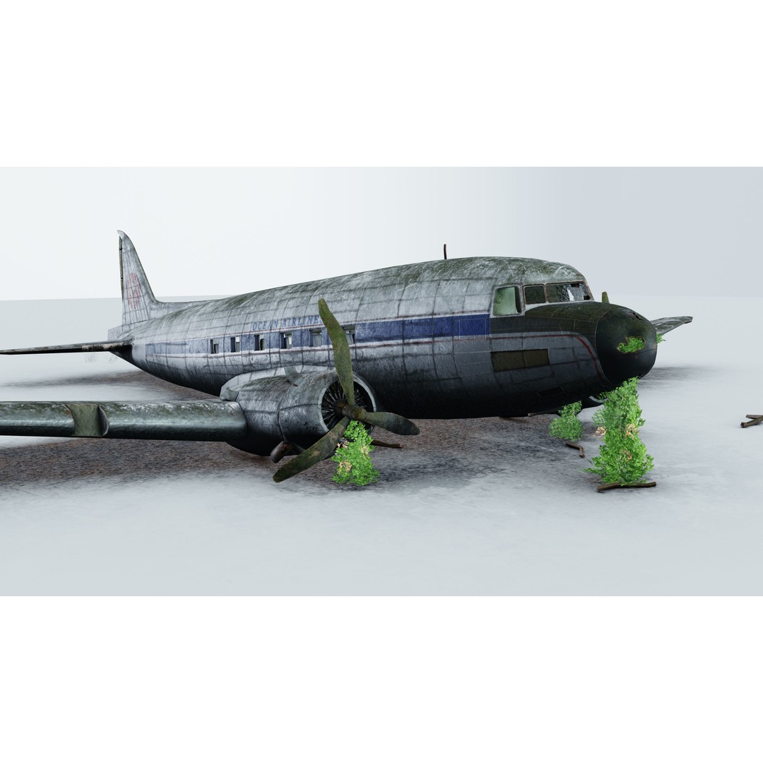 Wrecked Airplane 3D Model – Low Poly PBR Asset for Games, FBX - View 5