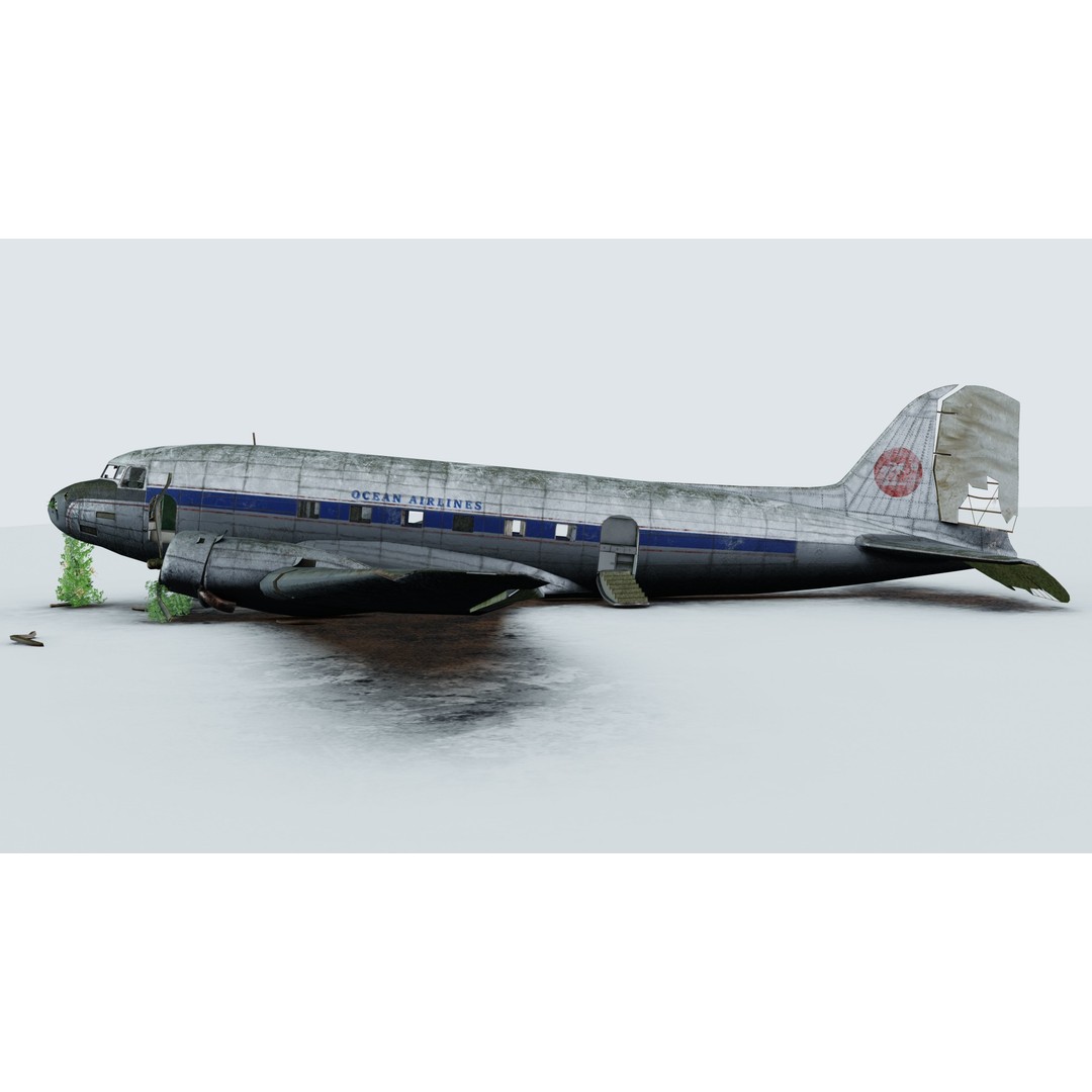 Wrecked Airplane 3D Model – Low Poly PBR Asset for Games, FBX - View 8