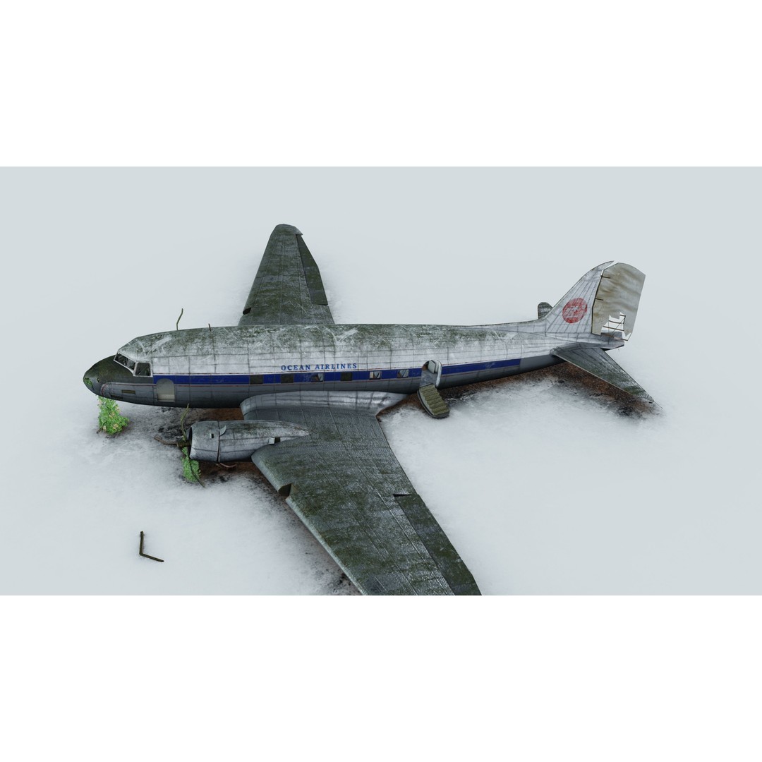 Wrecked Airplane 3D Model – Low Poly PBR Asset for Games, FBX - View 9