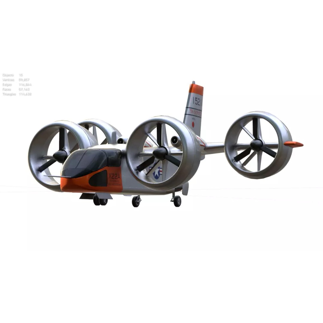 Bell X-22 3D Model – Low Poly Hover Assault Transport, FBX, OBJ - View 11