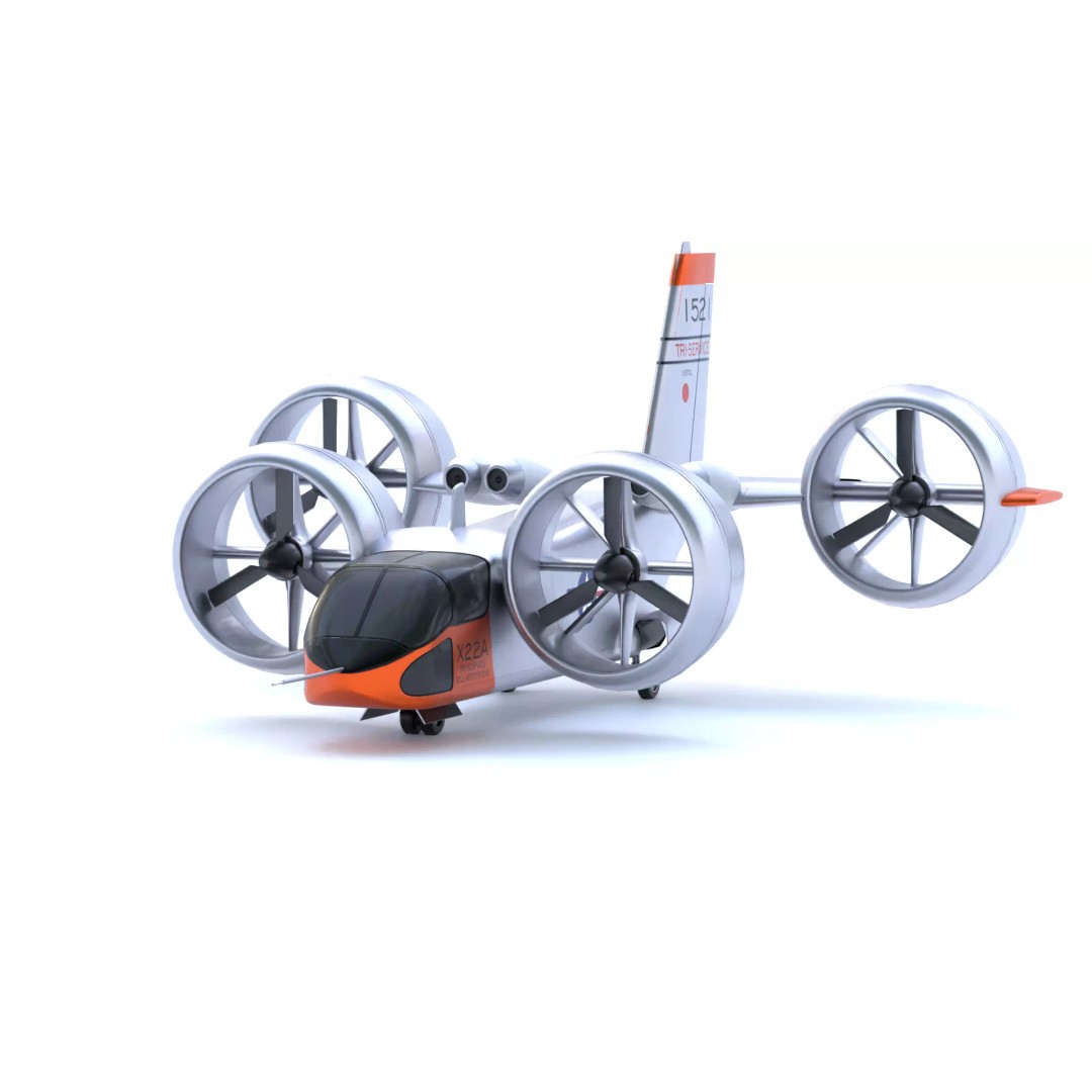 Bell X-22 3D Model – Low Poly Hover Assault Transport, FBX, OBJ - View 3
