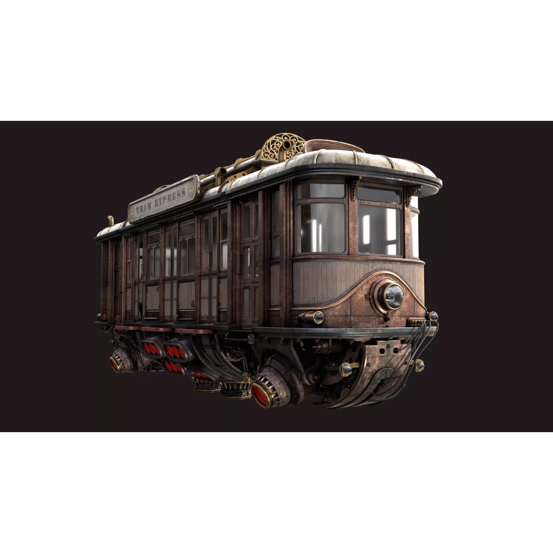 Fly Fantastic Train 3D Model – High Poly PBR Transport Asset, FBX, OBJ - View 10