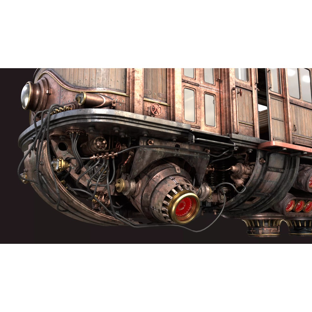 Fly Fantastic Train 3D Model – High Poly PBR Transport Asset, FBX, OBJ - View 11