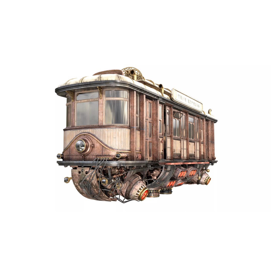 Fly Fantastic Train 3D Model – High Poly PBR Transport Asset, FBX, OBJ - View 2