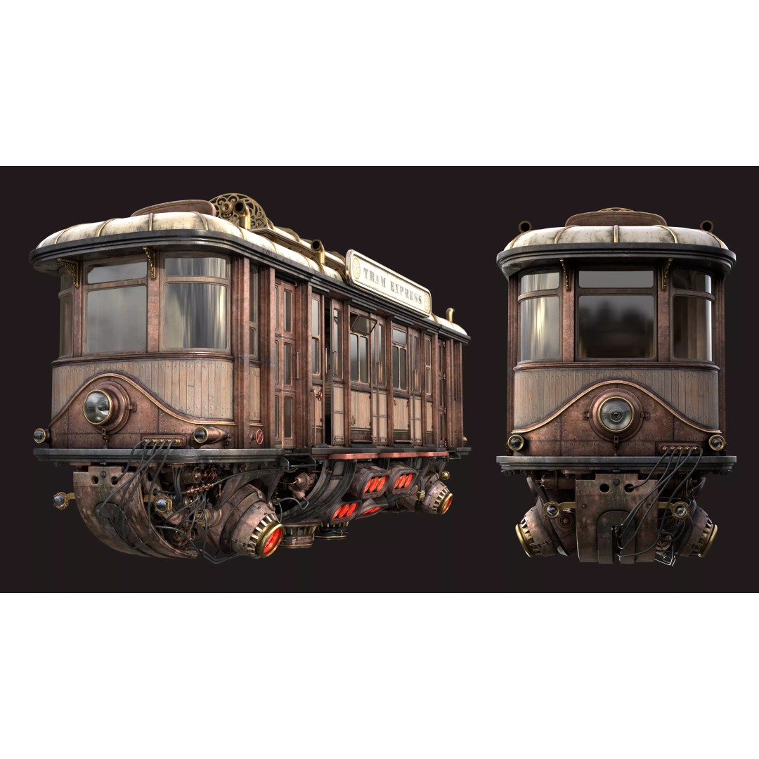 Fly Fantastic Train 3D Model – High Poly PBR Transport Asset, FBX, OBJ - View 3