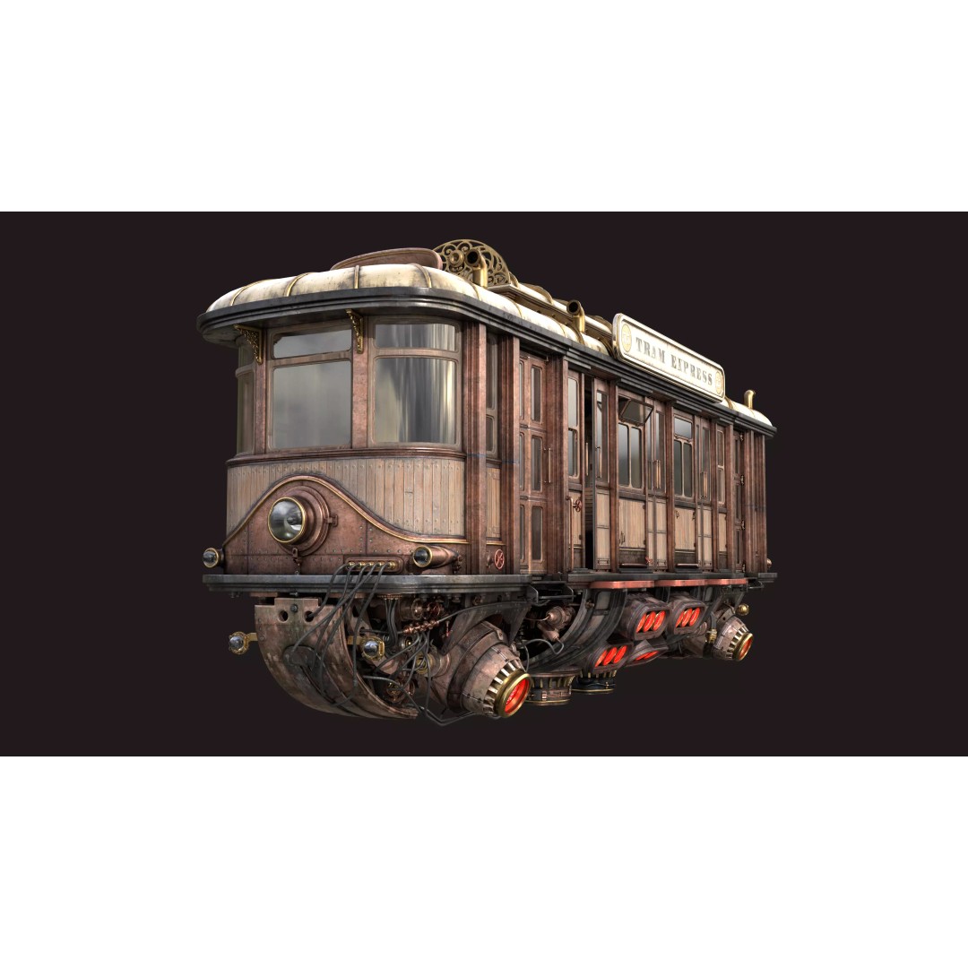 Fly Fantastic Train 3D Model – High Poly PBR Transport Asset, FBX, OBJ - View 4