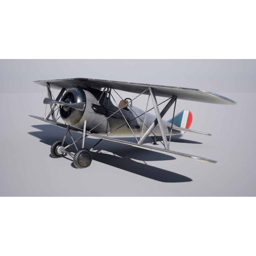 Military Biplane 3D Model – Low Poly Game Asset, FBX & OBJ Formats - View 3