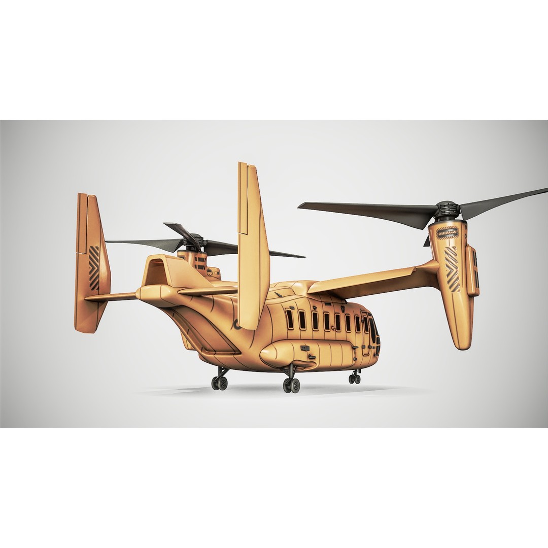 Tiltrotor Aircraft 3D Model – Military Aircraft with PBR Textures, FBX - View 4