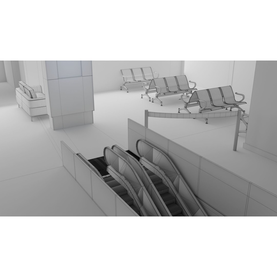 Airport Interior Scene 3D Model – Low Poly PBR Asset, FBX, OBJ