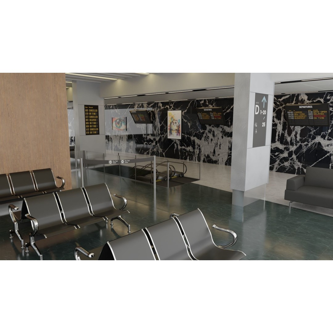 Airport Interior Scene 3D Model – Low Poly PBR Asset, FBX, OBJ - View 10