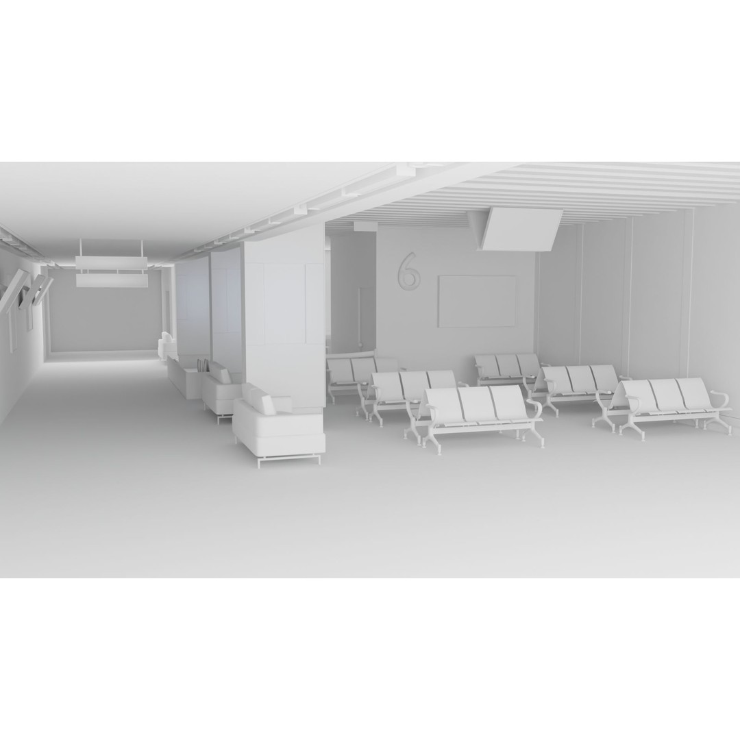 Airport Interior Scene 3D Model – Low Poly PBR Asset, FBX, OBJ - View 11