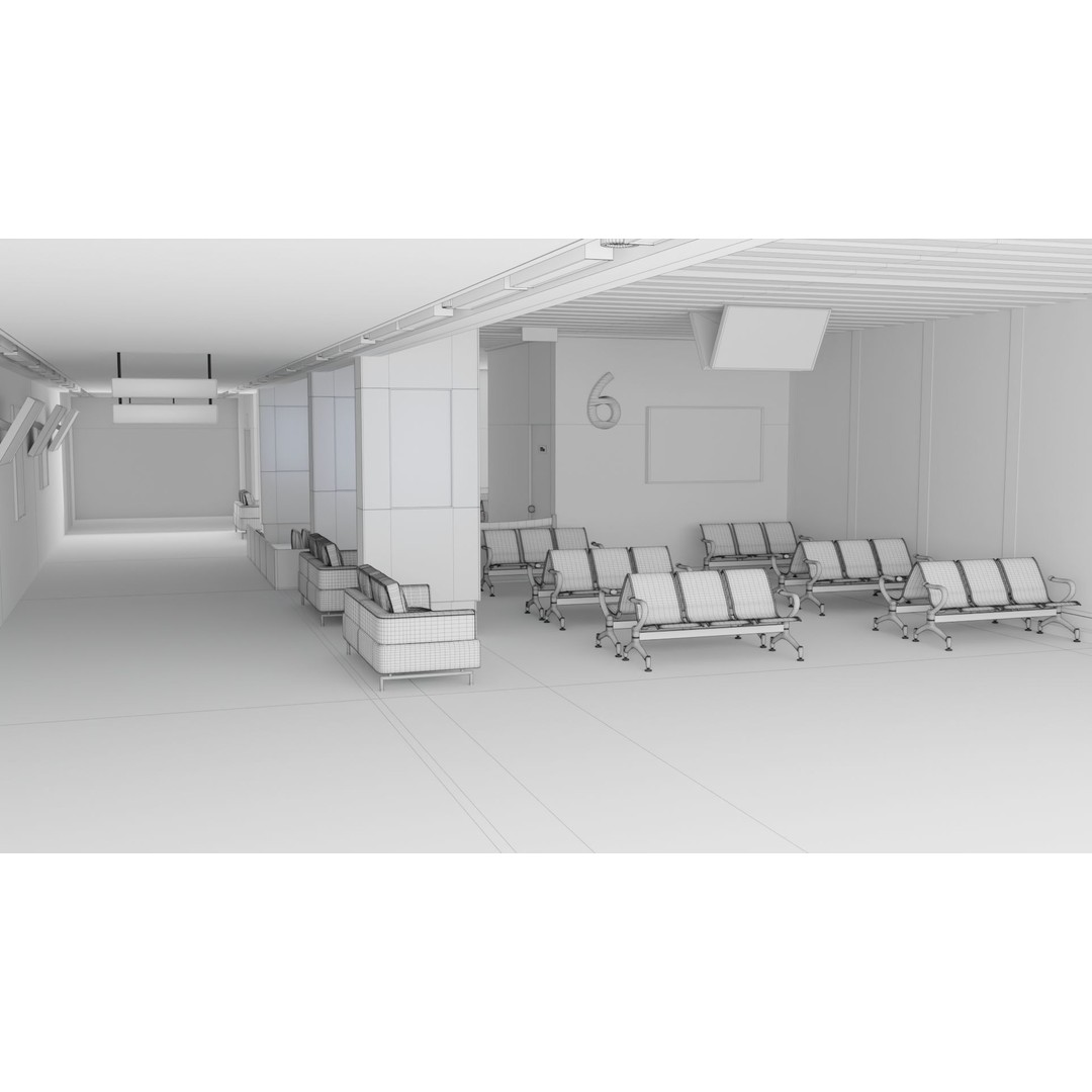 Airport Interior Scene 3D Model – Low Poly PBR Asset, FBX, OBJ - View 12