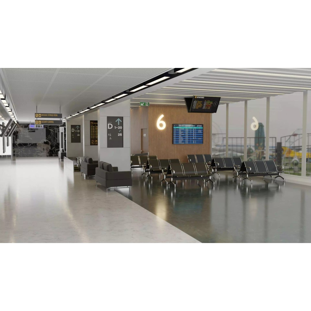 Airport Interior Scene 3D Model – Low Poly PBR Asset, FBX, OBJ - View 2