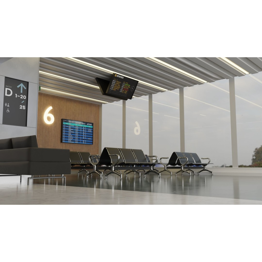 Airport Interior Scene 3D Model – Low Poly PBR Asset, FBX, OBJ - View 3
