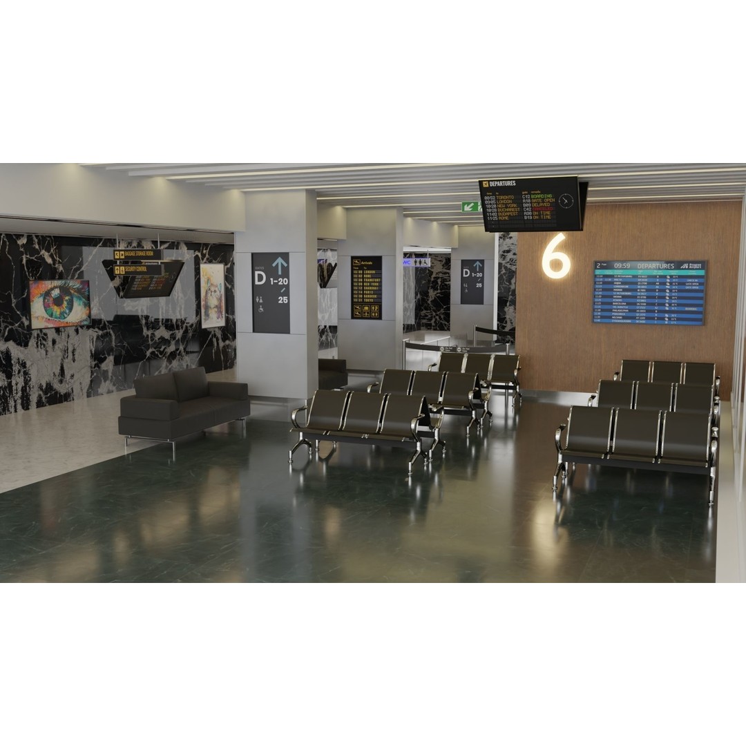 Airport Interior Scene 3D Model – Low Poly PBR Asset, FBX, OBJ - View 4