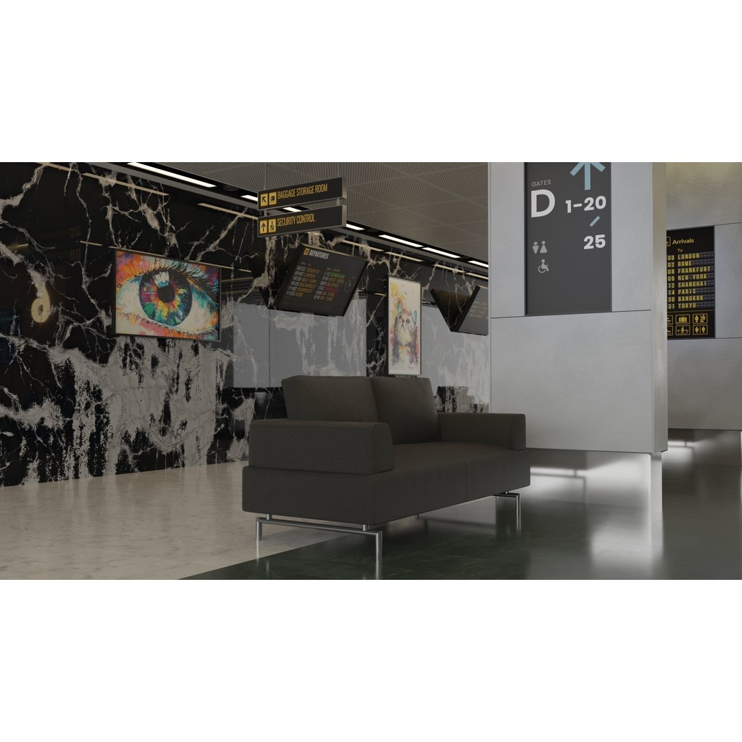 Airport Interior Scene 3D Model – Low Poly PBR Asset, FBX, OBJ - View 5