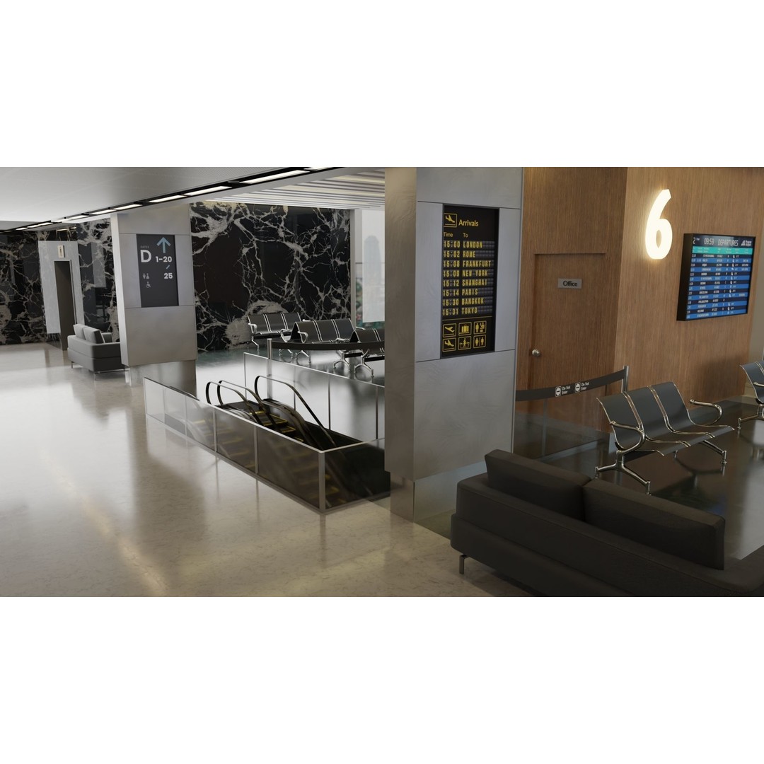 Airport Interior Scene 3D Model – Low Poly PBR Asset, FBX, OBJ - View 6