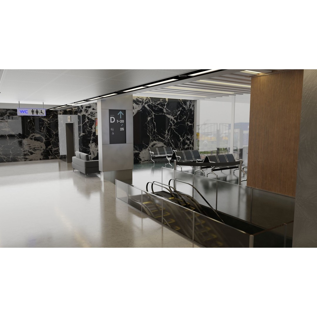 Airport Interior Scene 3D Model – Low Poly PBR Asset, FBX, OBJ - View 7