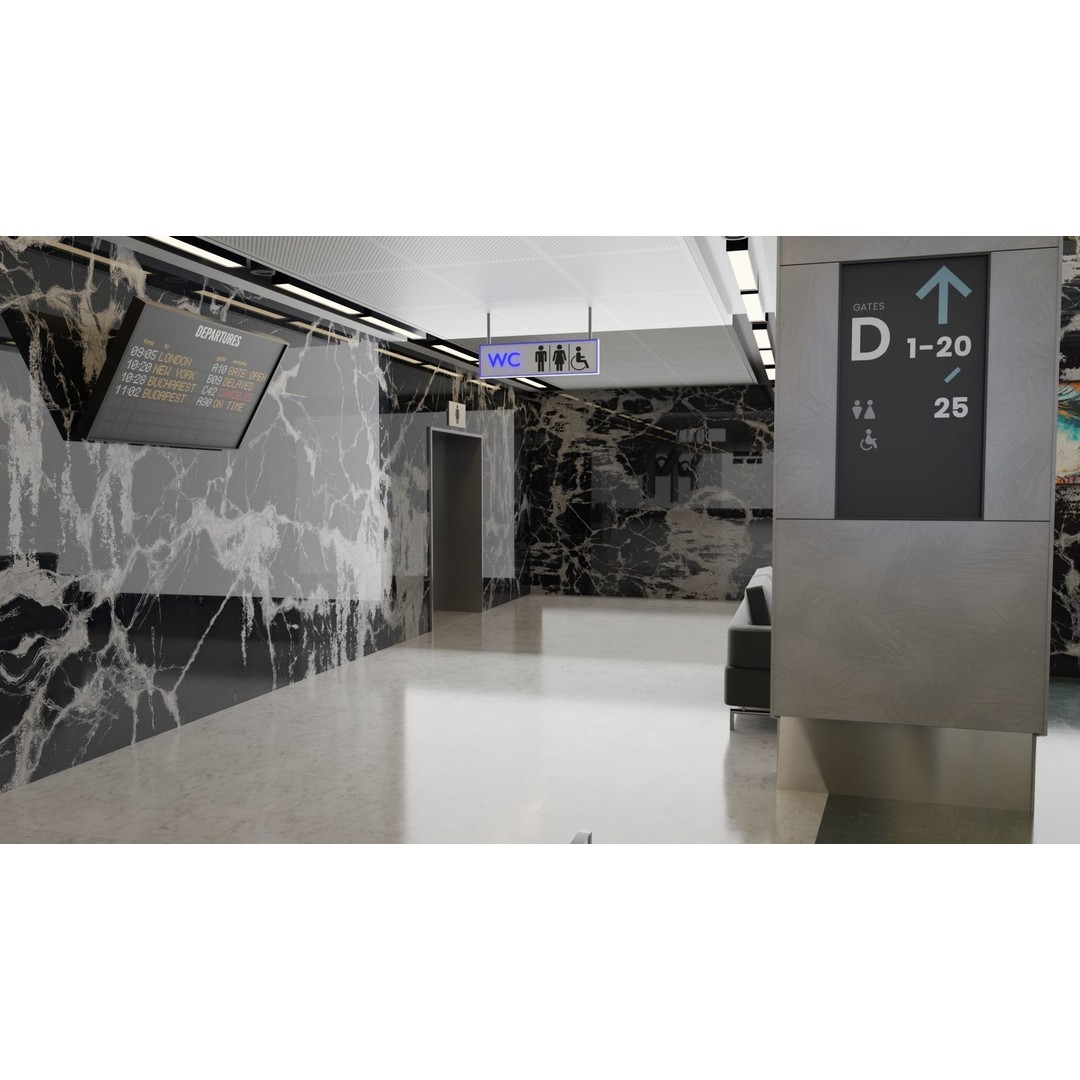 Airport Interior Scene 3D Model – Low Poly PBR Asset, FBX, OBJ - View 9