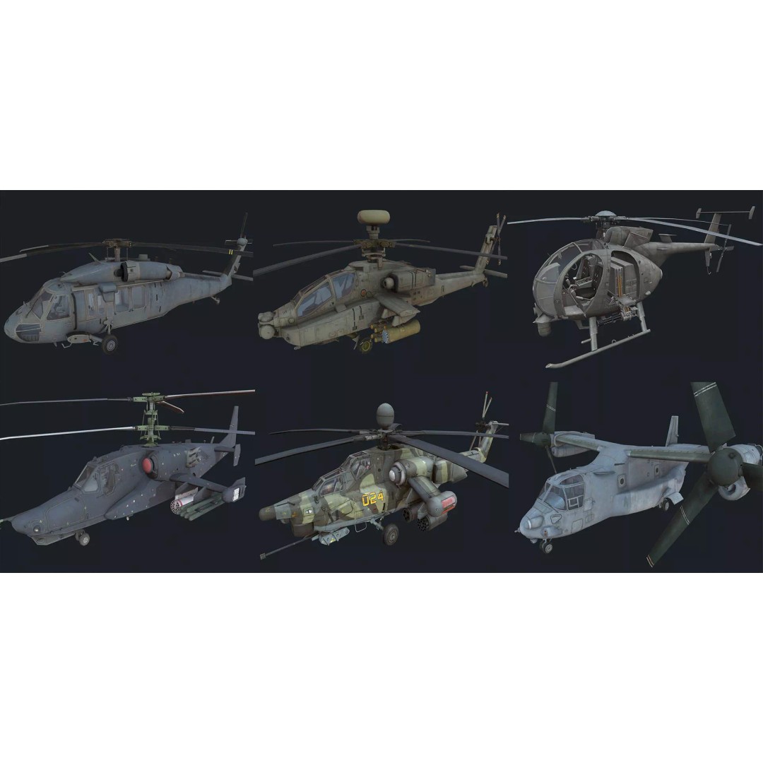 Helicopter 3D Model – Low Poly Military Aircraft Pack, FBX - View 2