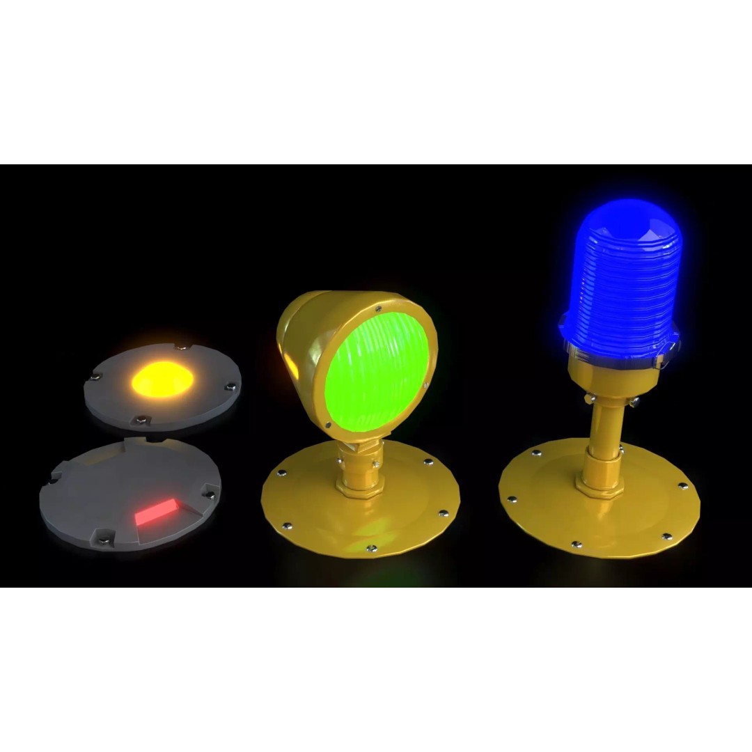 Airfield Lights Pack 3D Model – Modular Low Poly Lighting for Games, FBX - View 12