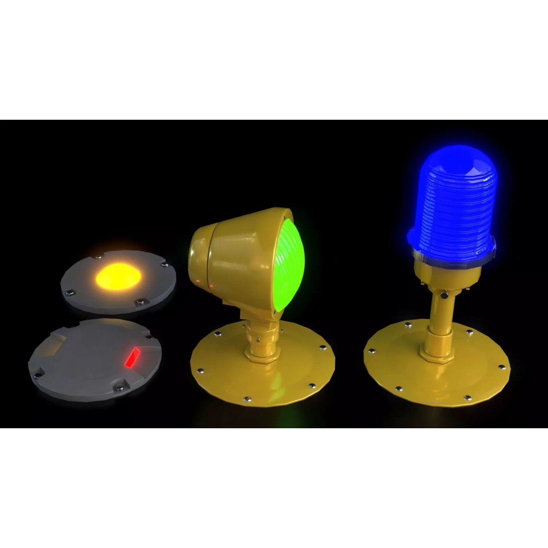 Airfield Lights Pack 3D Model – Modular Low Poly Lighting for Games, FBX - View 13