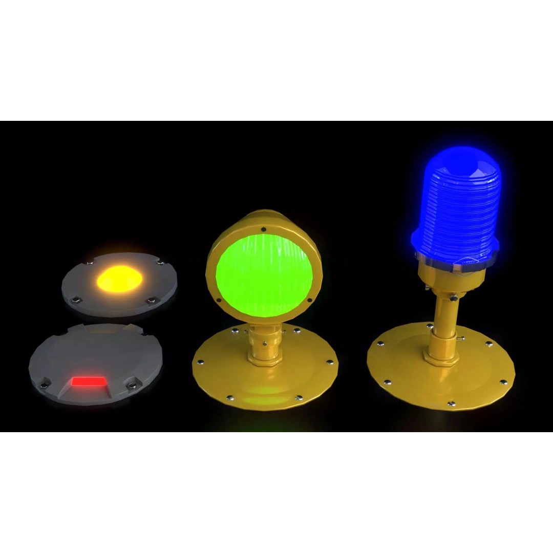 Airfield Lights Pack 3D Model – Modular Low Poly Lighting for Games, FBX - View 2