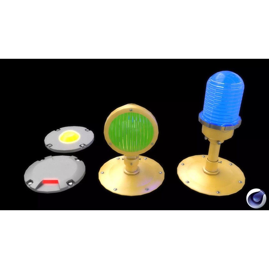 Airfield Lights Pack 3D Model – Modular Low Poly Lighting for Games, FBX - View 3