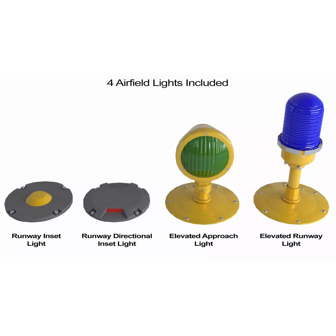 Airfield Lights Pack 3D Model – Modular Low Poly Lighting for Games, FBX - View 4