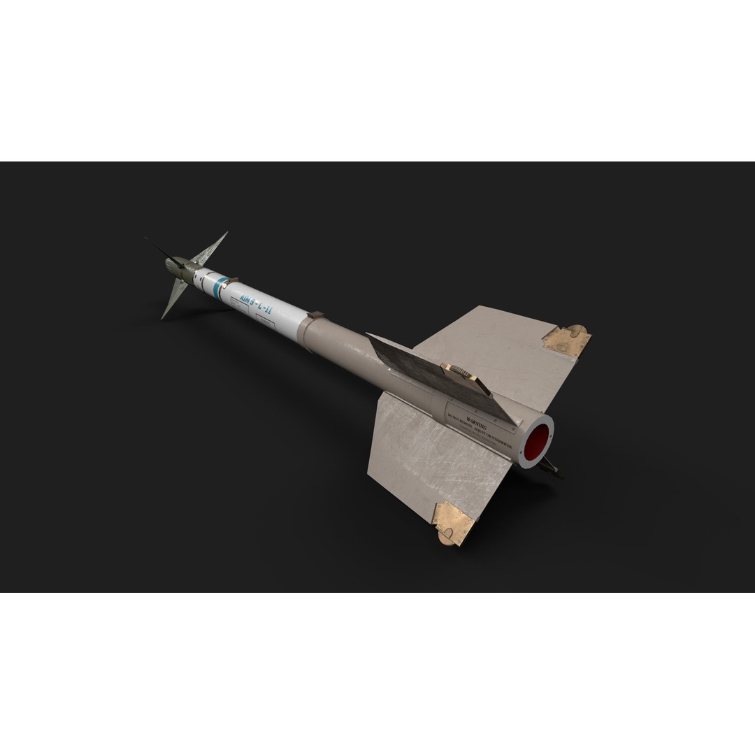 Aim9 Sidewinder 3D Model – Low Poly Game Ready Missile, FBX - View 11