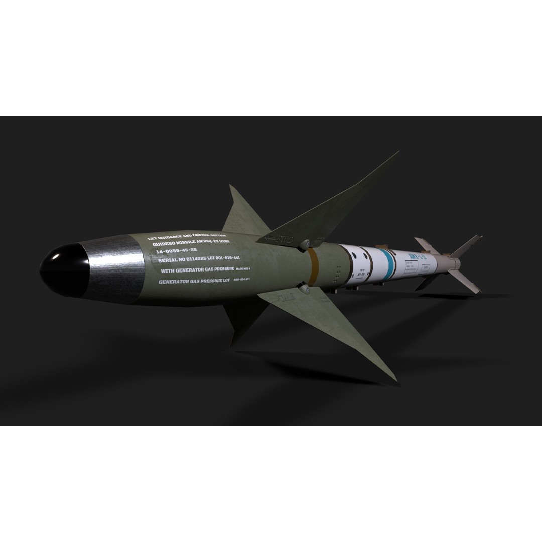 Aim9 Sidewinder 3D Model – Low Poly Game Ready Missile, FBX - View 23