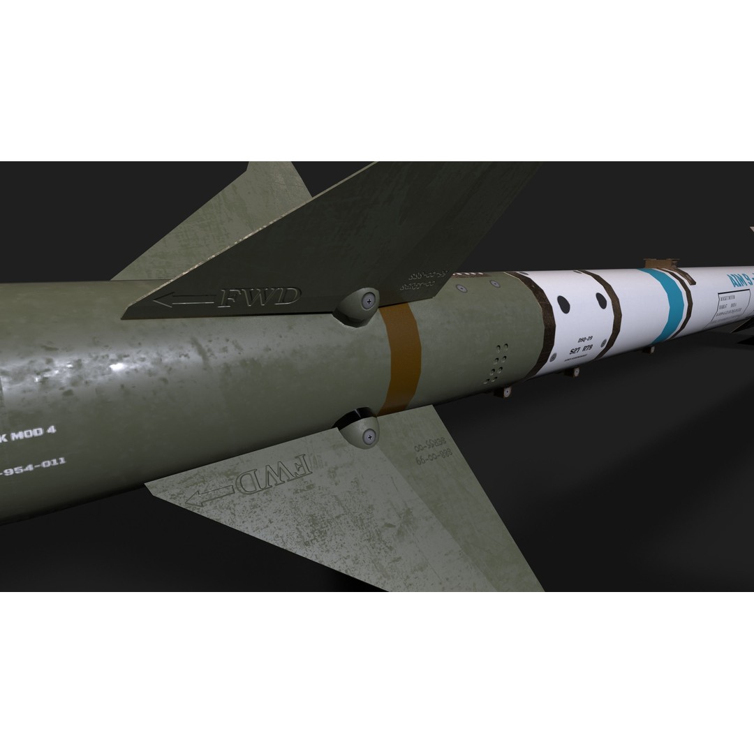 Aim9 Sidewinder 3D Model – Low Poly Game Ready Missile, FBX - View 24