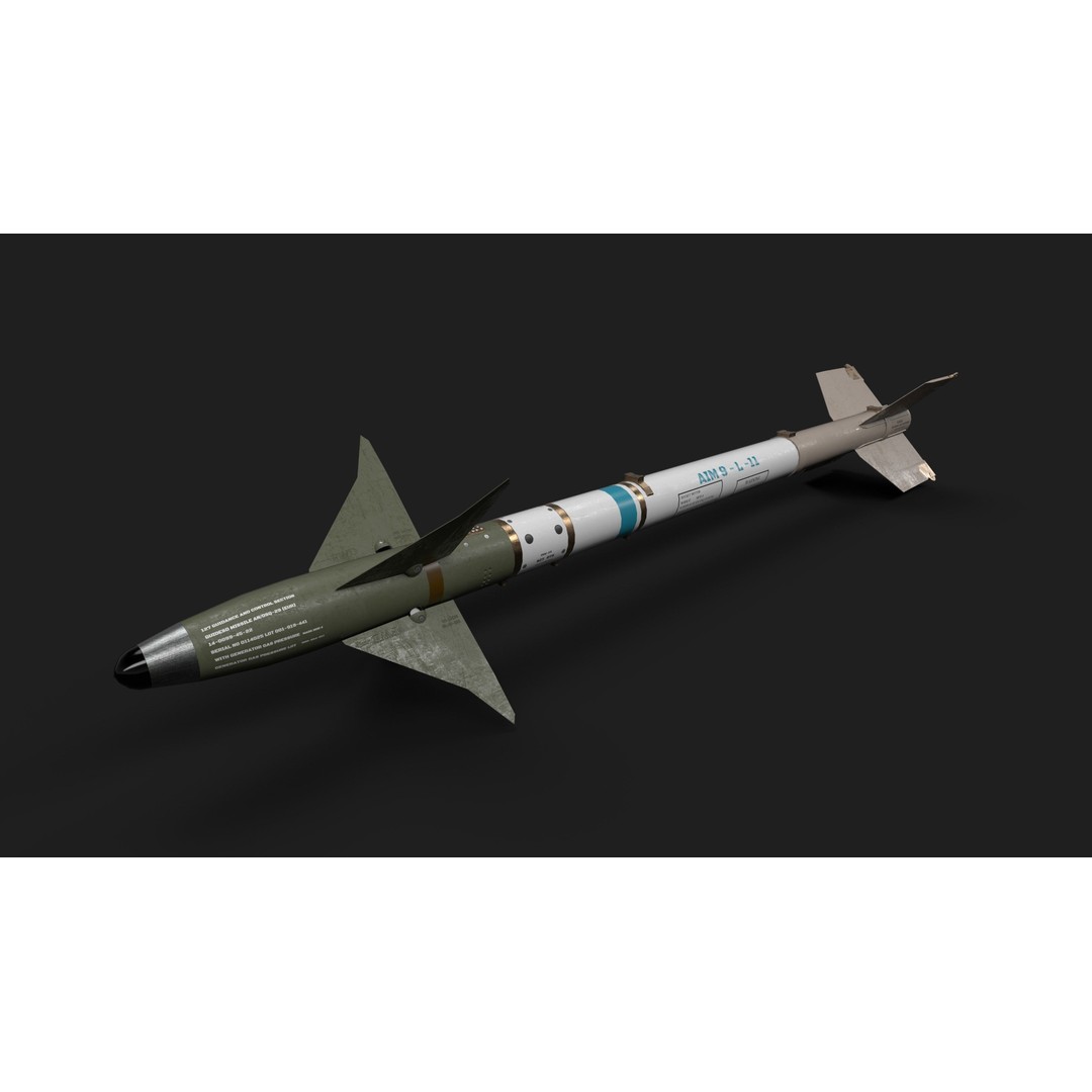 Aim9 Sidewinder 3D Model – Low Poly Game Ready Missile, FBX - View 4