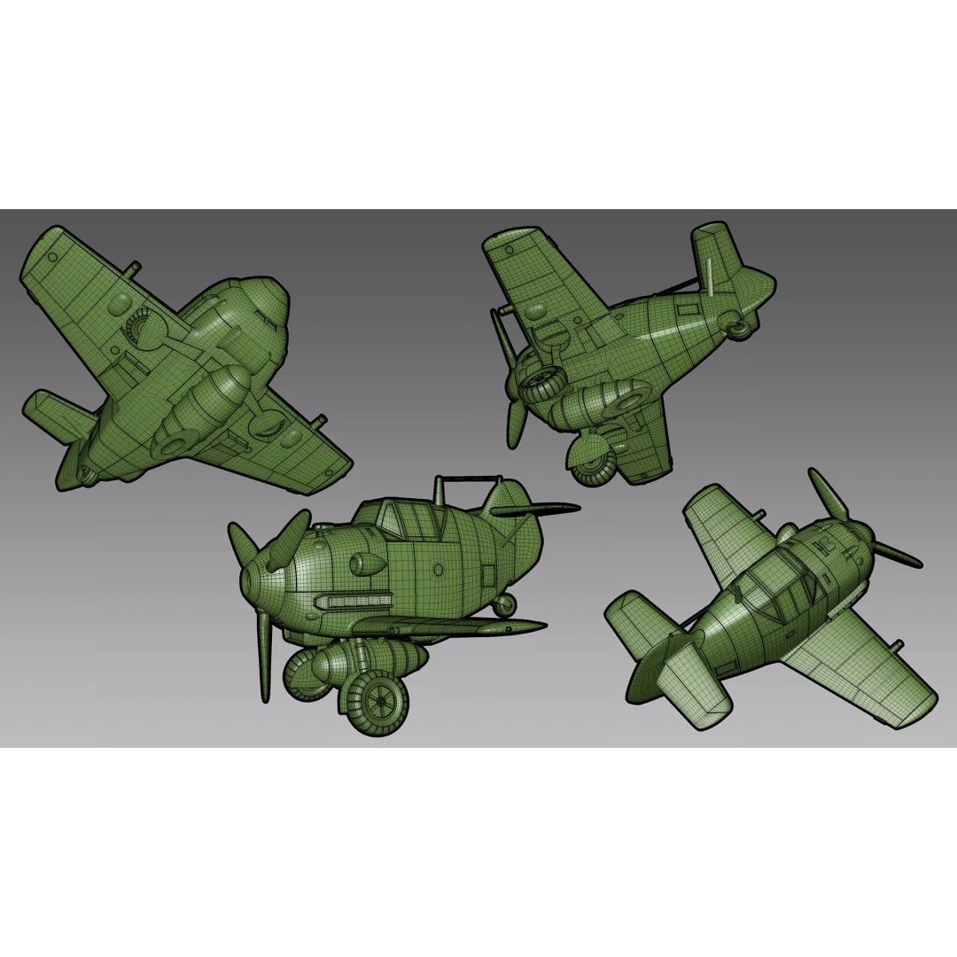 Messerschmitt Bf-109 3D Model – Toon Low Poly Game Asset, FBX - View 14