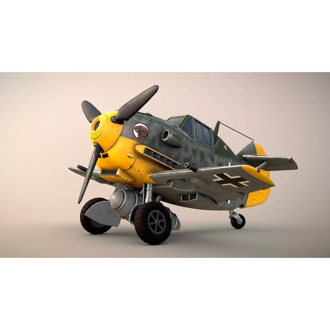 Messerschmitt Bf-109 3D Model – Toon Low Poly Game Asset, FBX - View 2