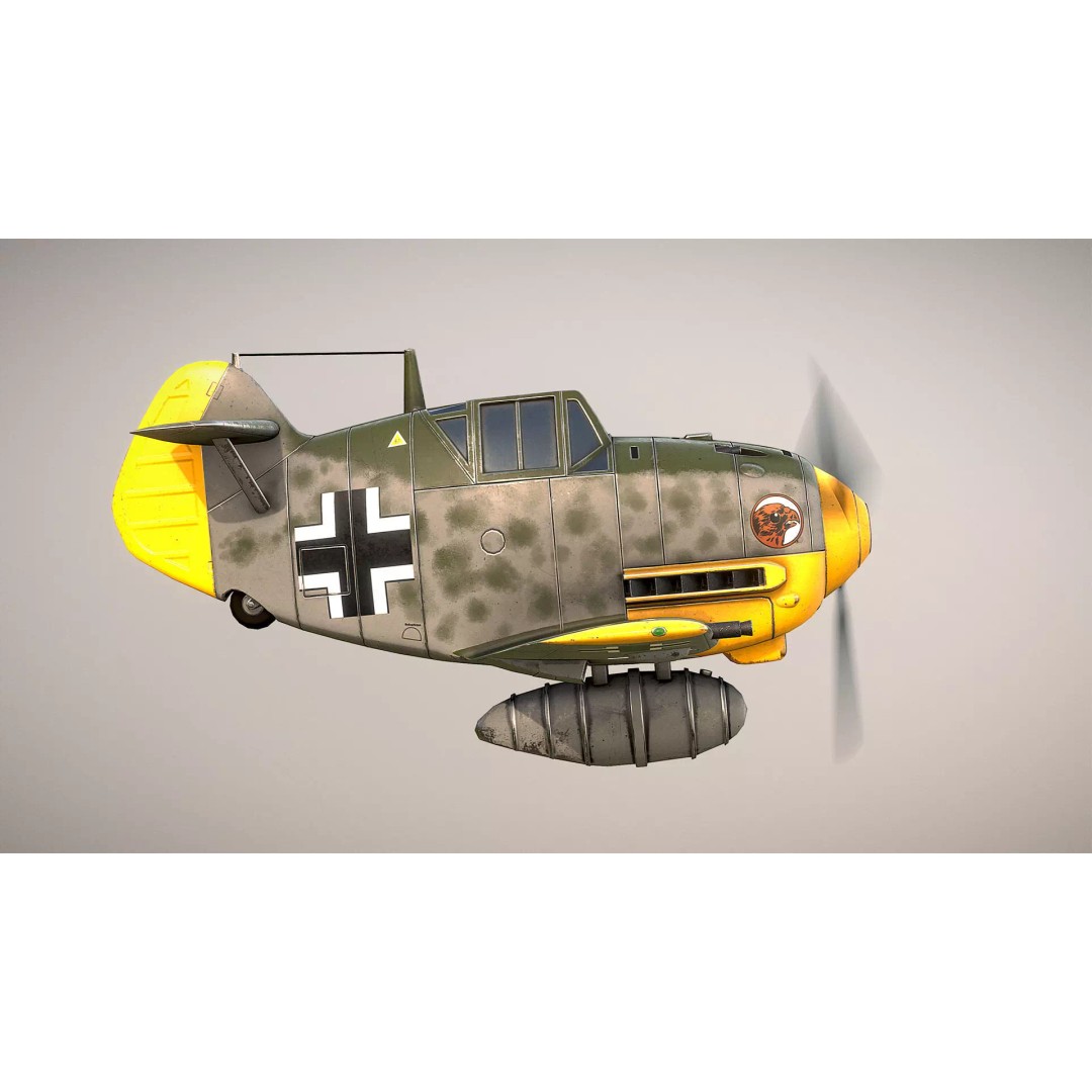Messerschmitt Bf-109 3D Model – Toon Low Poly Game Asset, FBX - View 6
