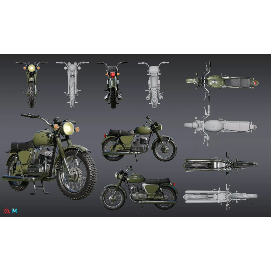 Yezdi Roadking 3D Model – Retro Motorcycle with PBR Textures, FBX - View 2
