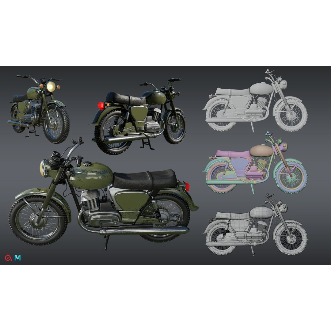 Yezdi Roadking 3D Model – Retro Motorcycle with PBR Textures, FBX - View 3
