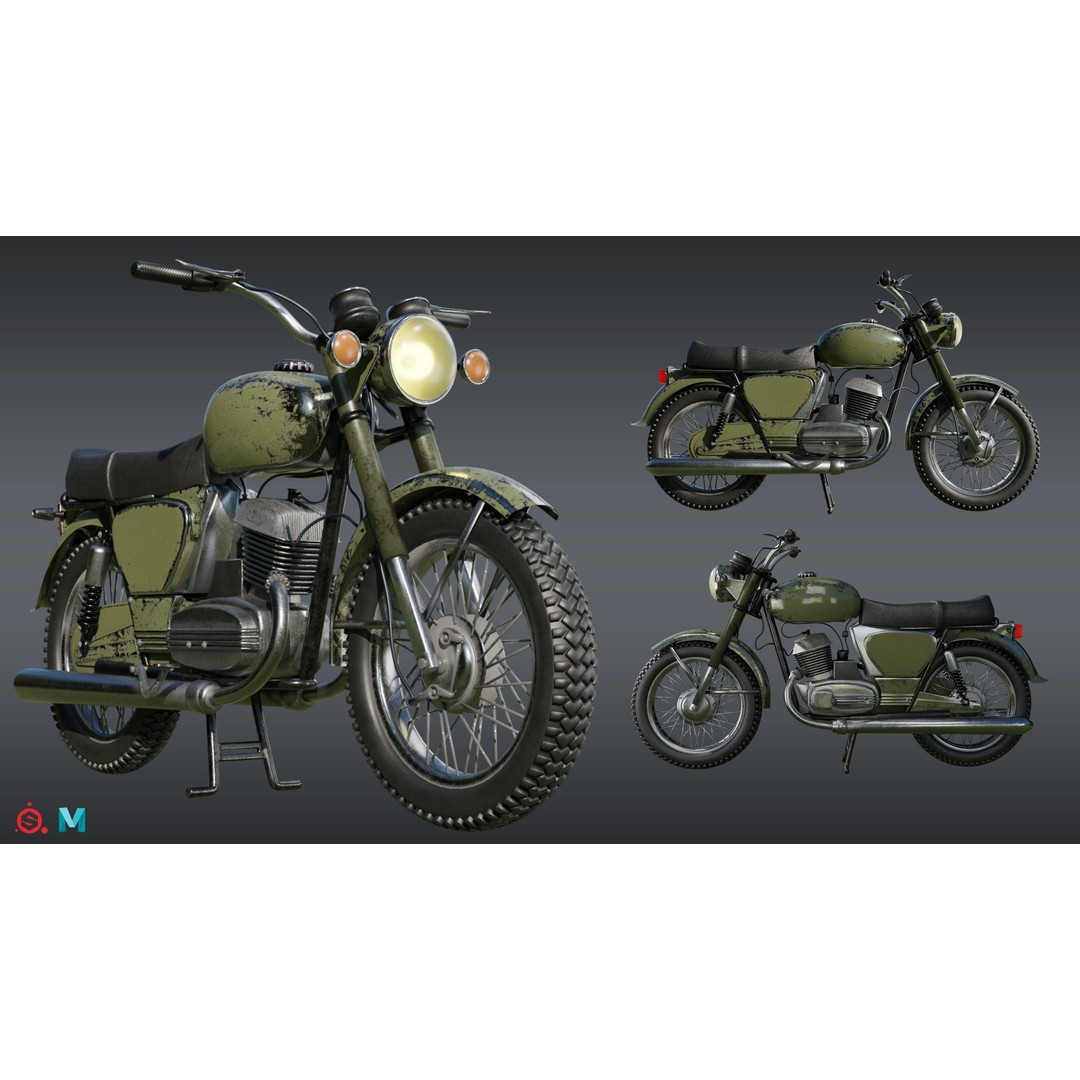 Yezdi Roadking 3D Model – Retro Motorcycle with PBR Textures, FBX - View 4