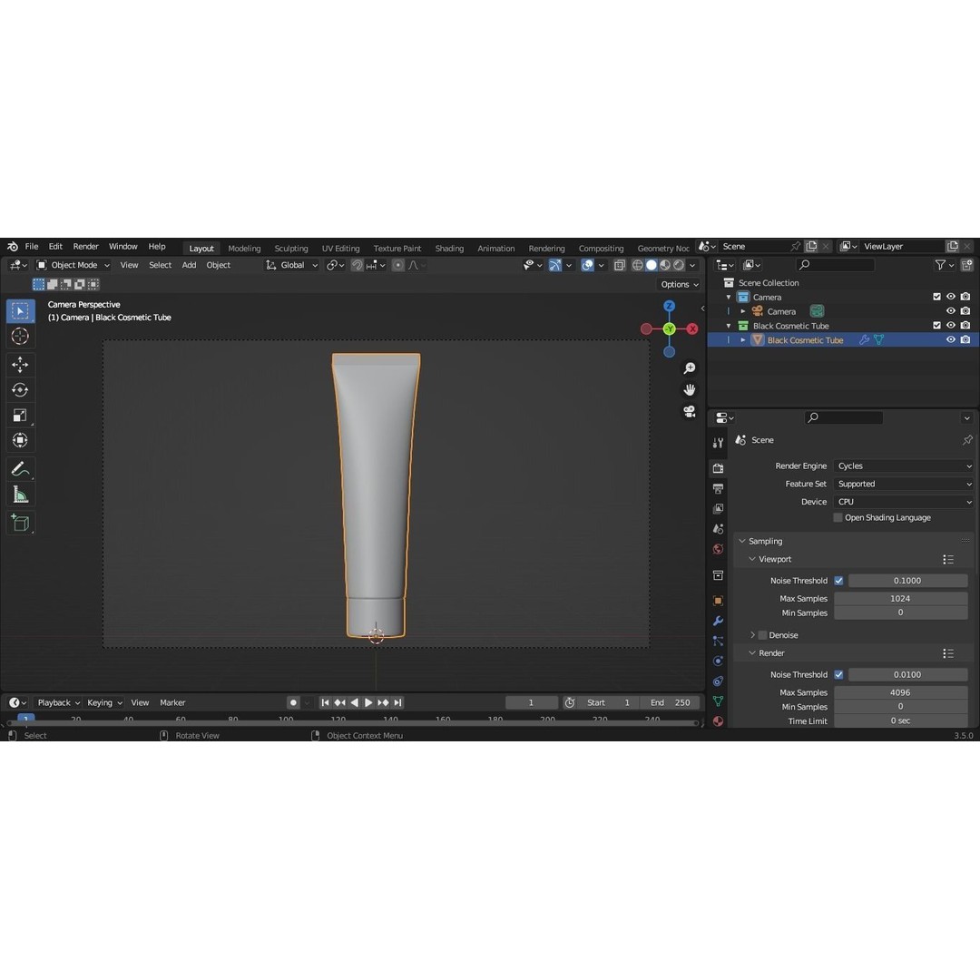 Black Cosmetic Tube 3D Model – PBR Textured, Blender, FBX, Game Ready - View 12