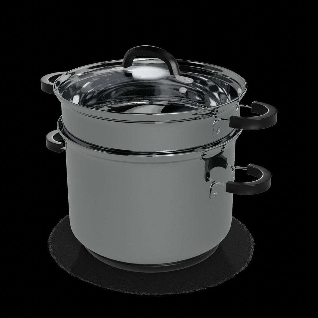 Stainless Steel Steamer Pot 3D Model – Realistic Kitchenware Asset, FBX