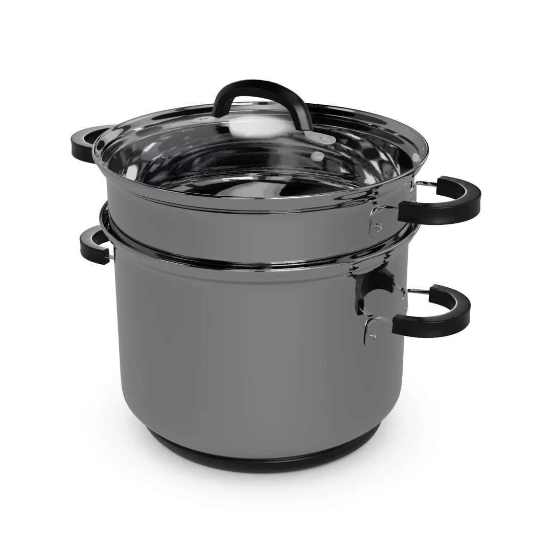 Stainless Steel Steamer Pot 3D Model – Realistic Kitchenware Asset, FBX - View 2