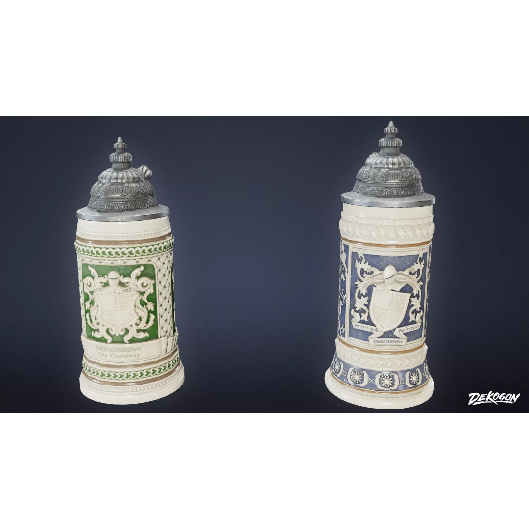 Ceramic Stein 3D Model – Low Poly Game Asset, FBX - View 2