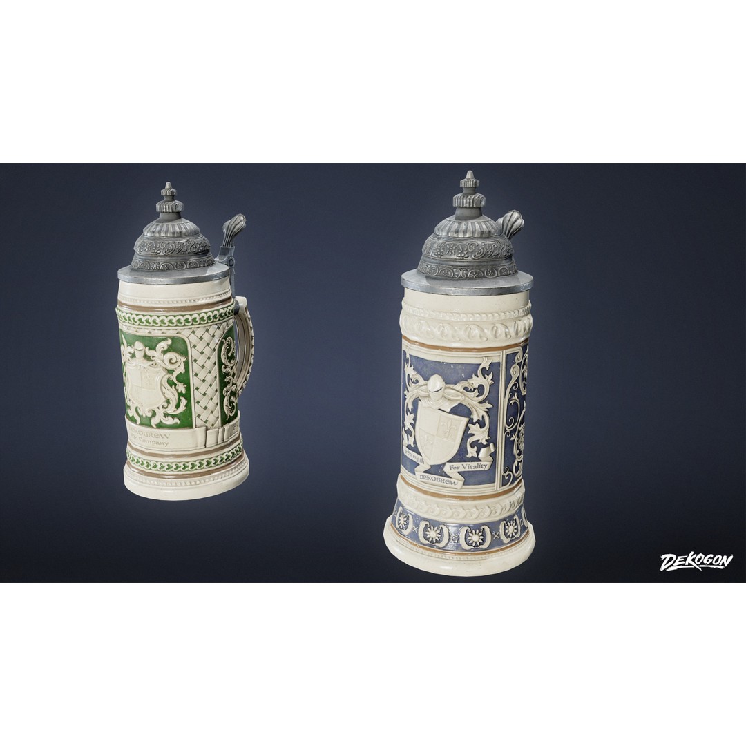 Ceramic Stein 3D Model – Low Poly Game Asset, FBX - View 3