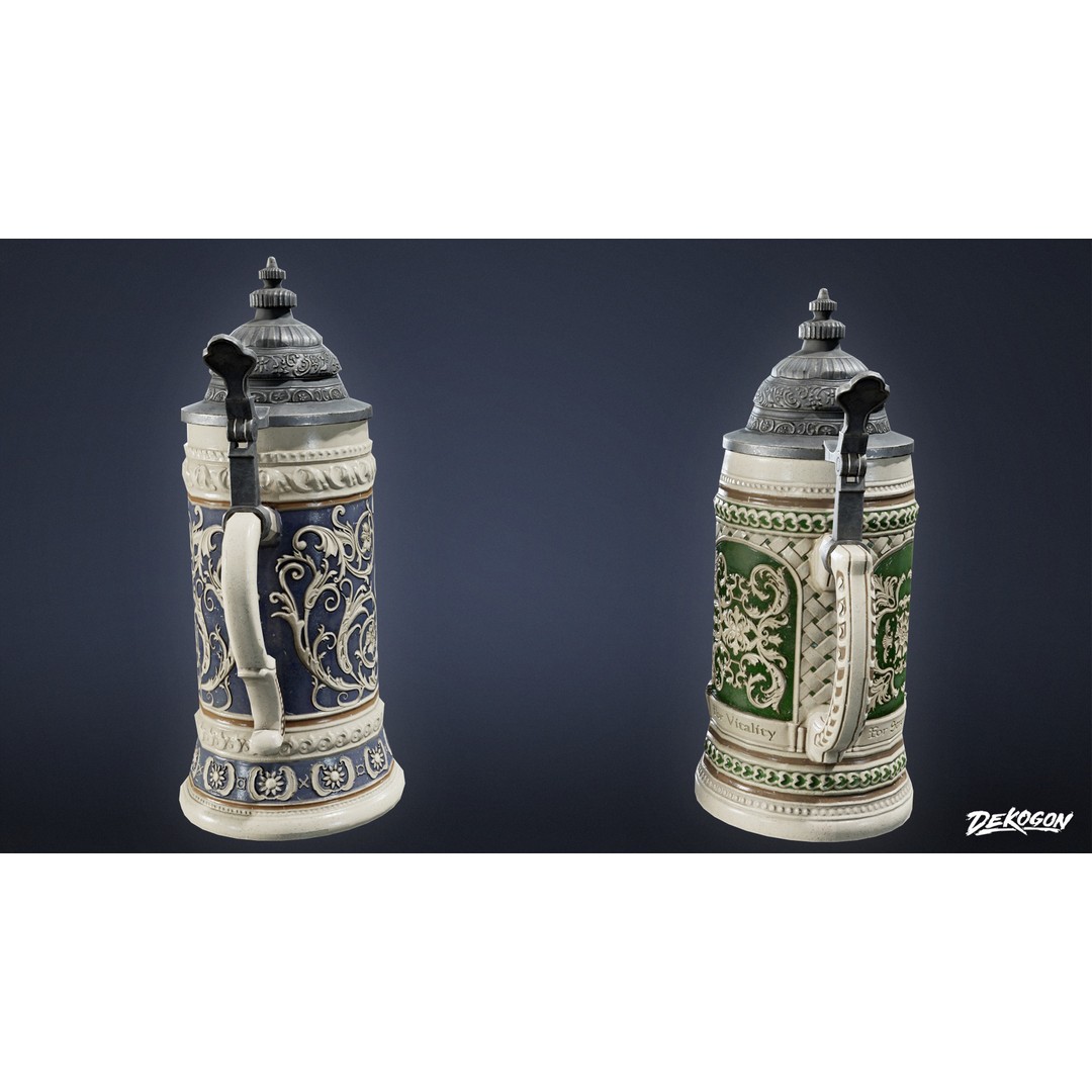 Ceramic Stein 3D Model – Low Poly Game Asset, FBX - View 4