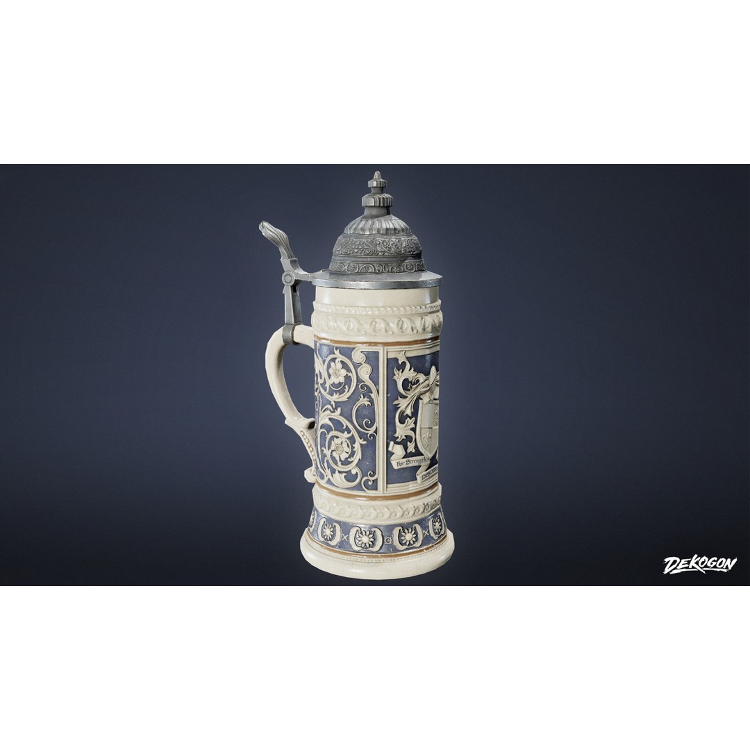 Ceramic Stein 3D Model – Low Poly Game Asset, FBX - View 5
